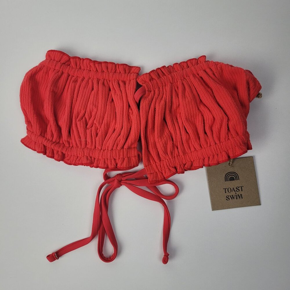 FREE PEOPLE Toast Swimwear Signature Ruffle Top - Sz XS Fire Coral